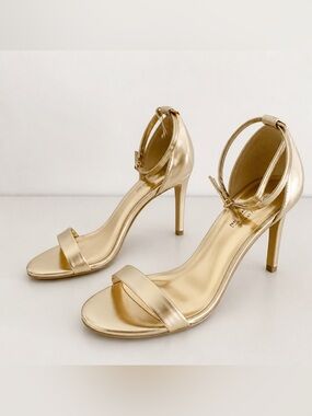 le chateau Metallic Gold Open-Toe Ankle-Strap Stiletto Sandals